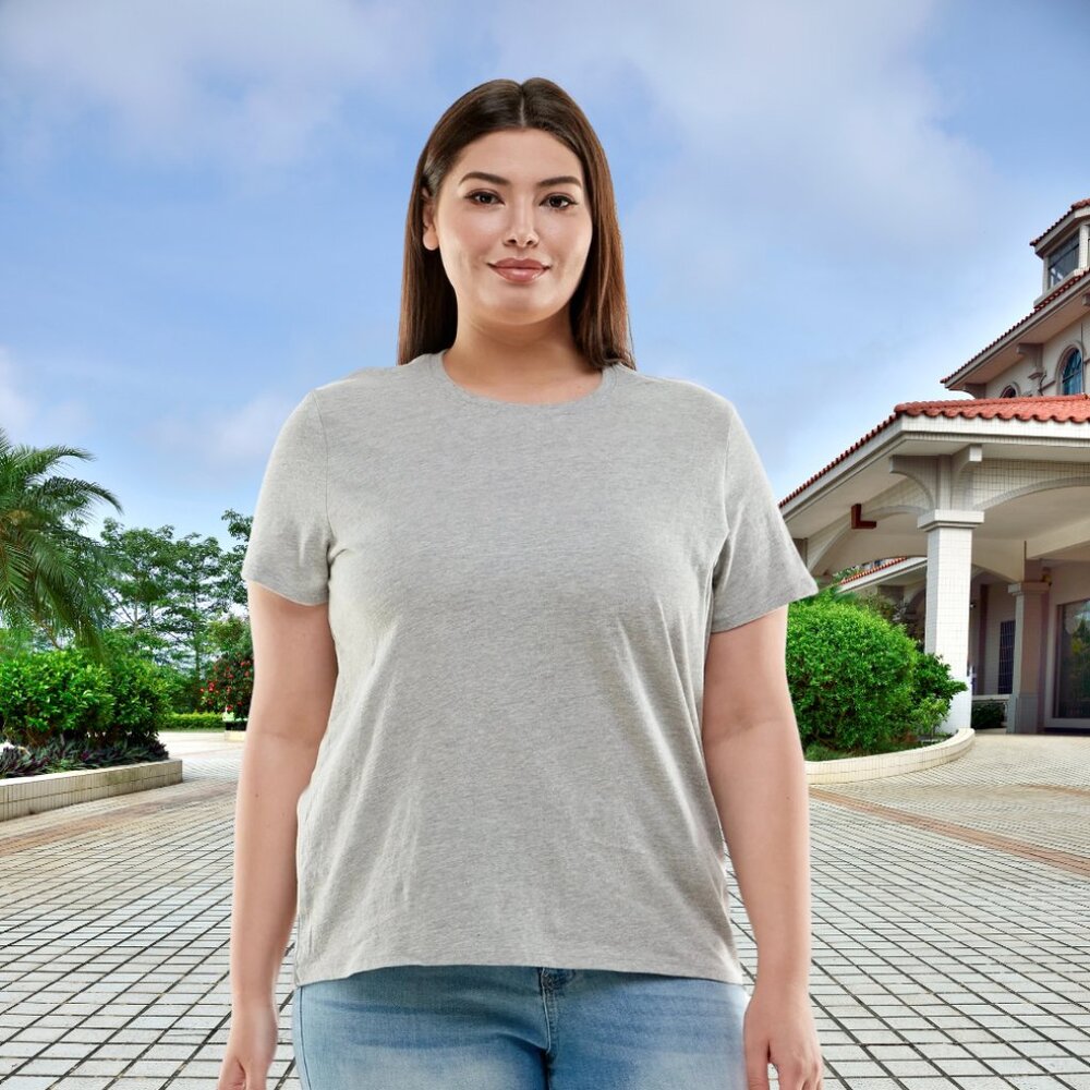 Plus Size T Shirt - NEW-100% Cotton - Gray - Super Soft - Feminine Collar